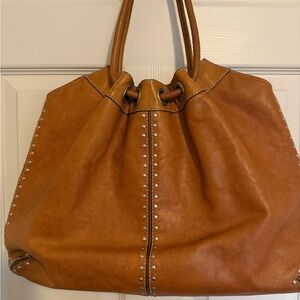 Michael Kors Vintage Tan Leather Studded Tote Bag